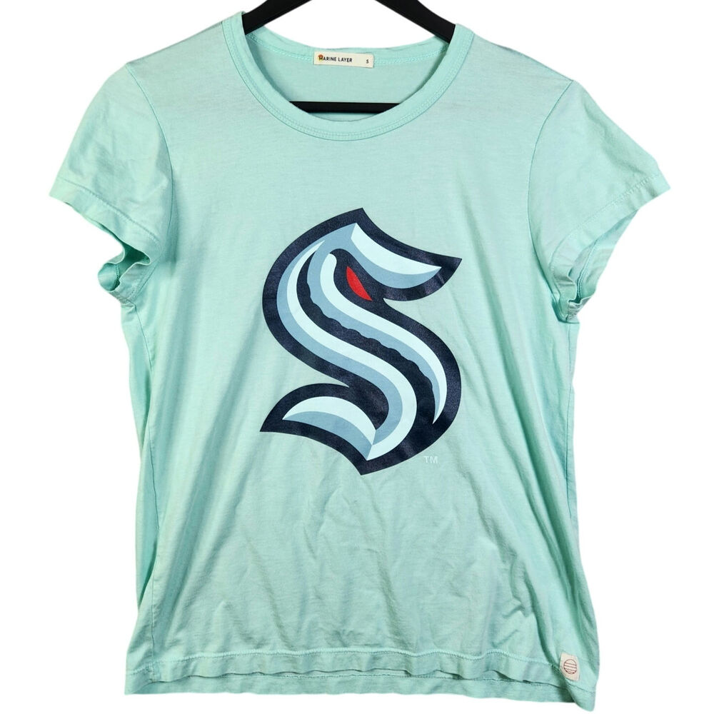 Marine‎ Layer Seattle Kraken Shirt Top NHL Hockey Women's Logo Blue Short Sleeve